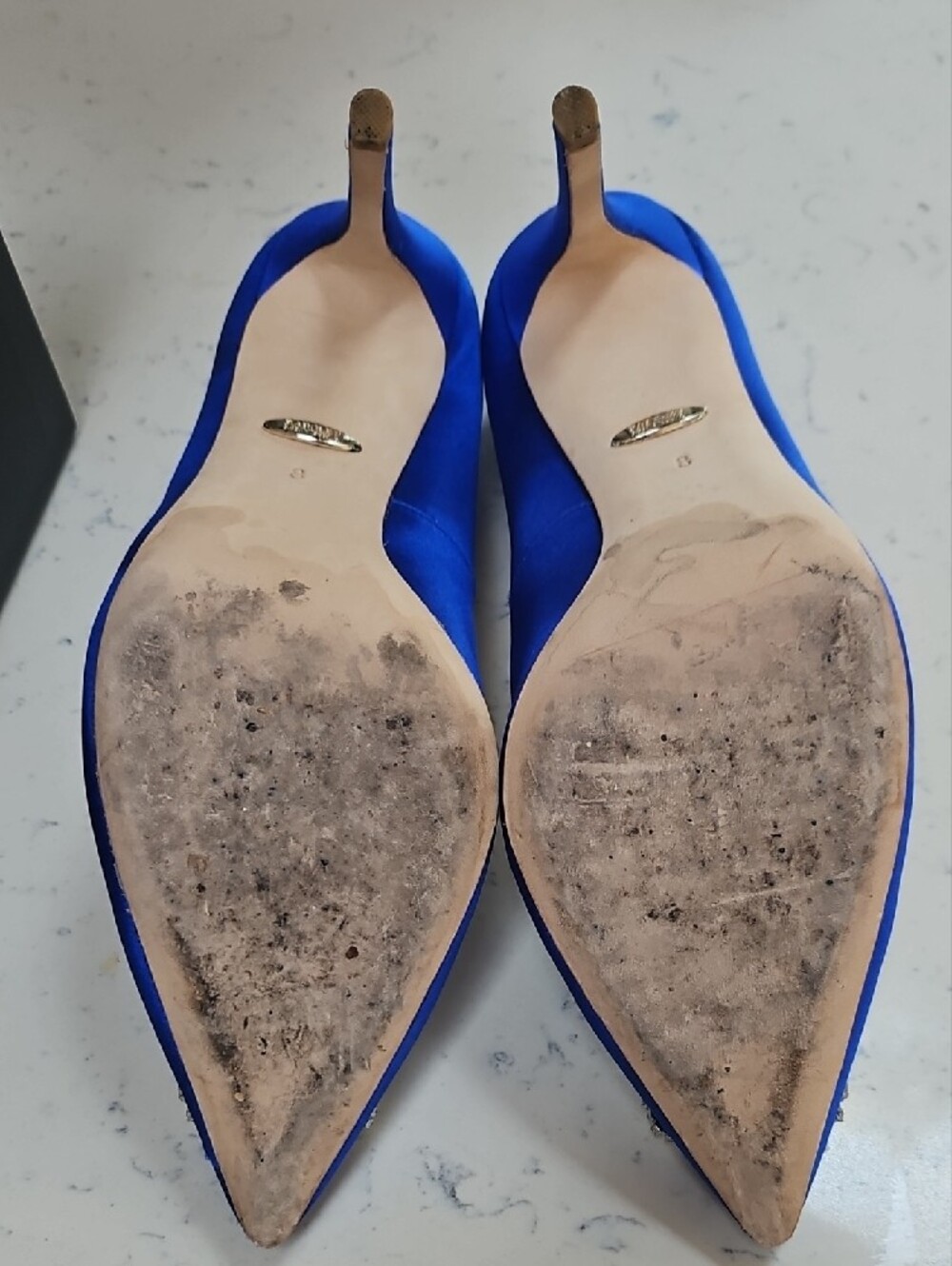 Badgley Mischka Royal Blue Satin Crystal-Buckle Pointed Pumps - Picture 3 of 7